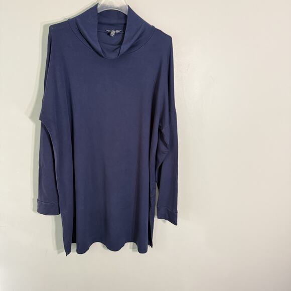 Eileen Fisher Mock Neck Long Sleeve Tunic Navy Blue Tencel Size M Longsleeves - Picture 6 of 6
